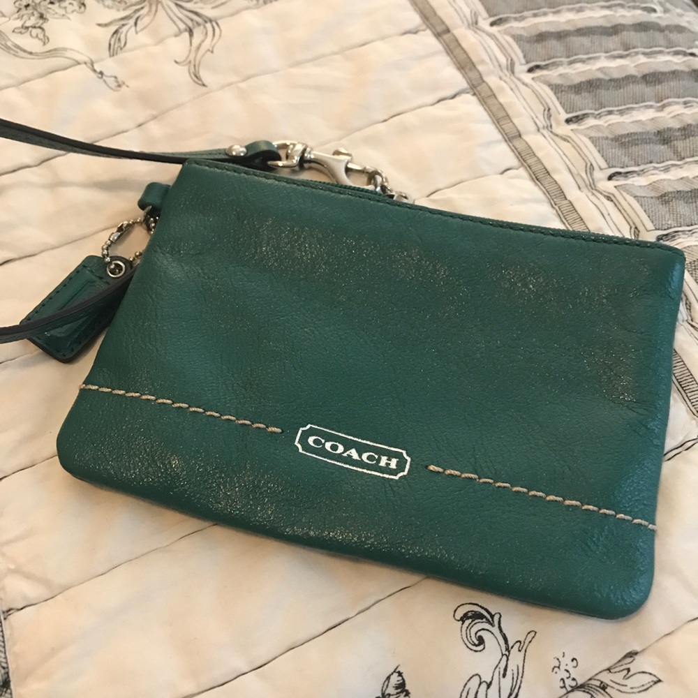 First green Coach wristlet